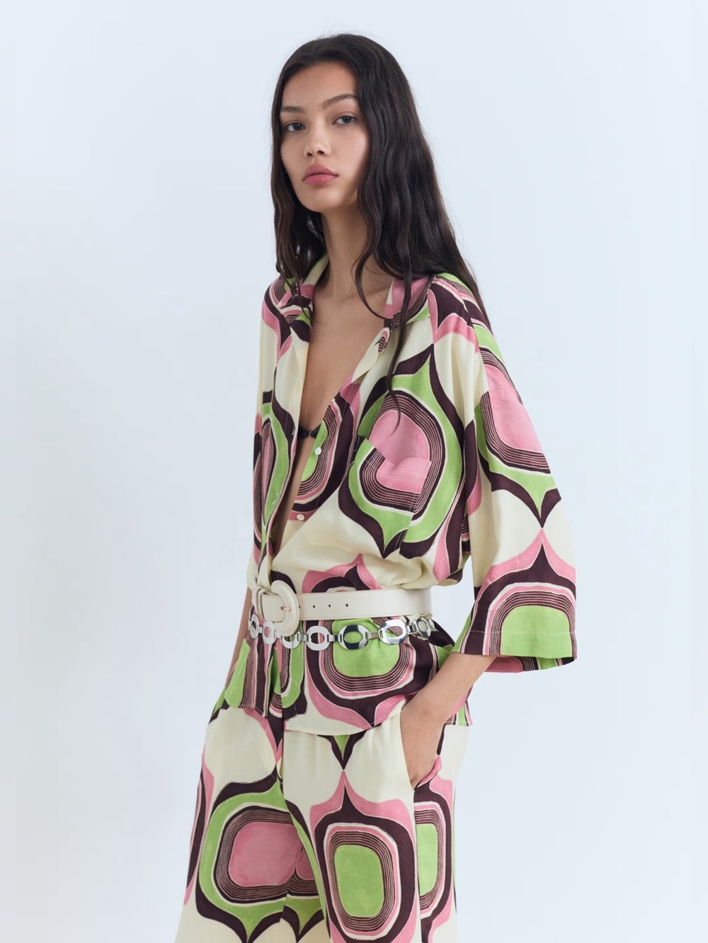 Mango Geometric print Co-ord set blouse + pants NWT - Picture 5 of 8